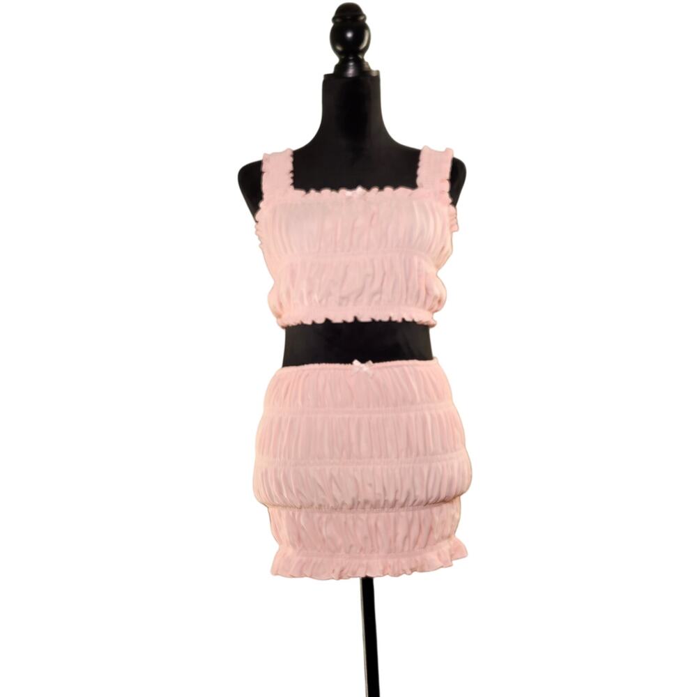 PEPPERMAYO Blush Pink Off by Heart Shirred 2pc Top & Skirt, Sizes 4 & 6